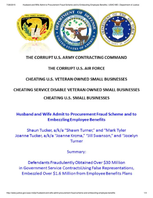 Blog 52 USMC 20150730 Husband and Wife Admit to Procurement Fraud Scheme and to Embezzling Employee Benefits _ USAO-MD _