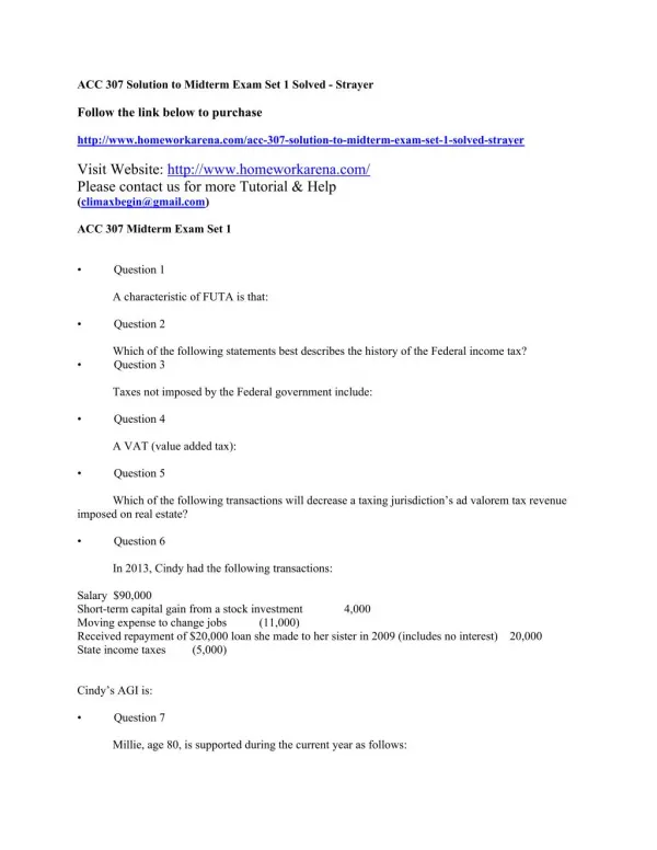 ACC 307 Solution to Midterm Exam