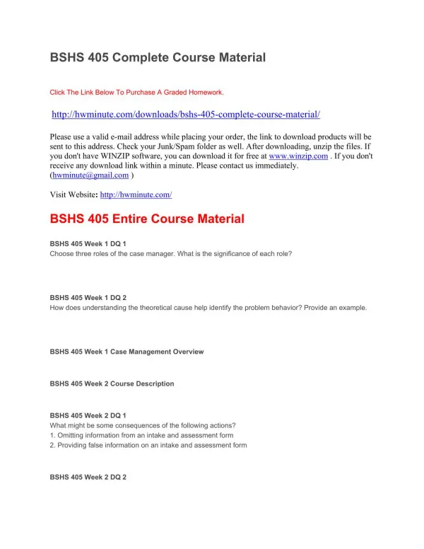 BSHS 405 Complete Course Materia