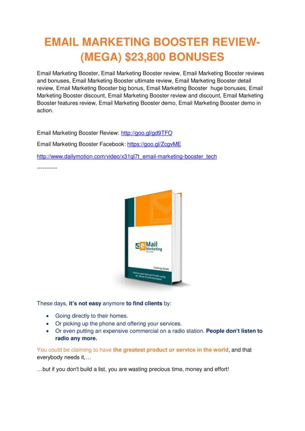 Email Marketing Booster review demo and premium bonus