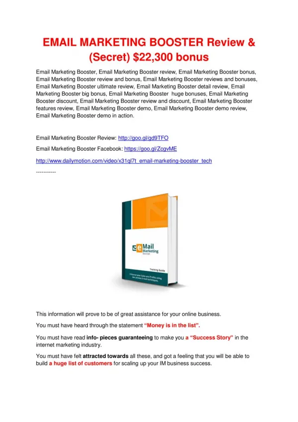Email Marketing Booster review - EXCLUSIVE bonus of Email Marketing Booster