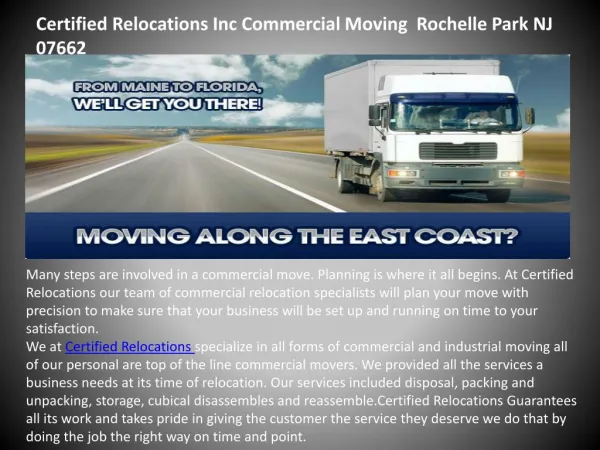 Certified relocations inc commercial moving rochelle park nj