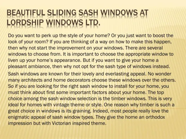 Beautiful Sliding Sash Windows at Lordship Windows Ltd.