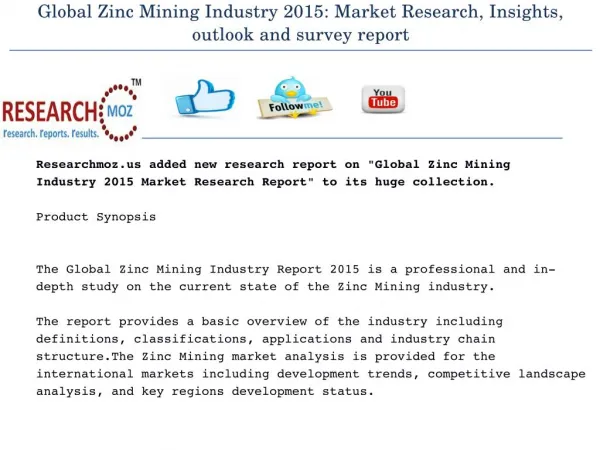 Global Zinc Mining Industry 2015 Market Research Report