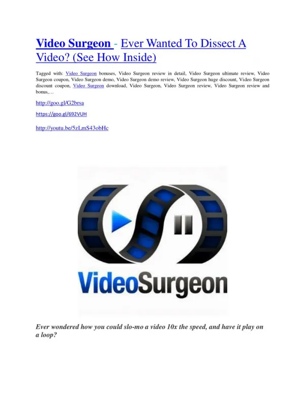 Video Surgeon Review-(Free) bonus and discount