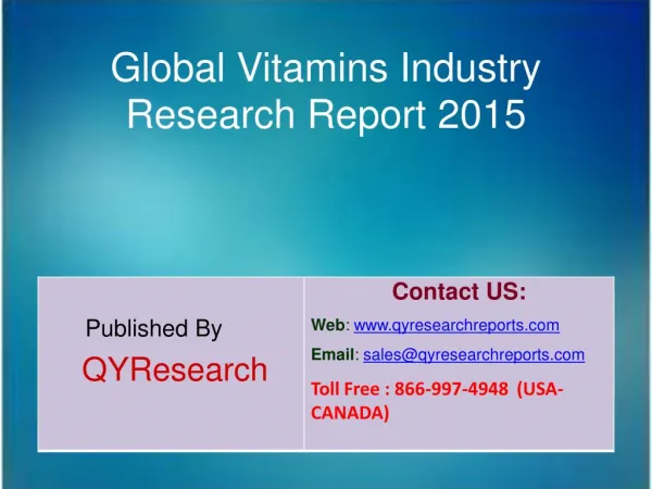 Global Vitamins Market 2015 Industry Research, Analysis, Applications, Growth, Insights, Overview and Forecasts