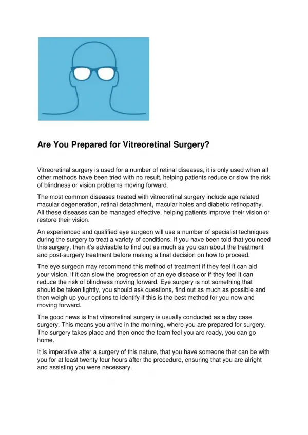 Are You Prepared for Vitreoretinal Surgery?