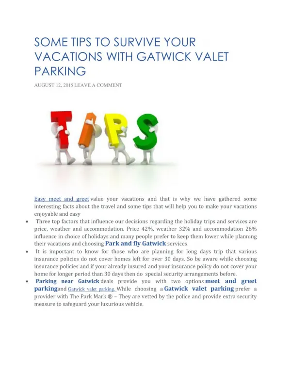 Some tips to survive your vacations with gatwick parking