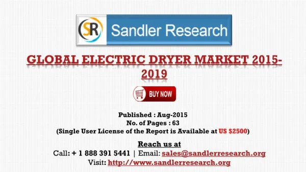 World Electric Dryer Market to Grow at 4% CAGR to 2019 Says a New Research Report