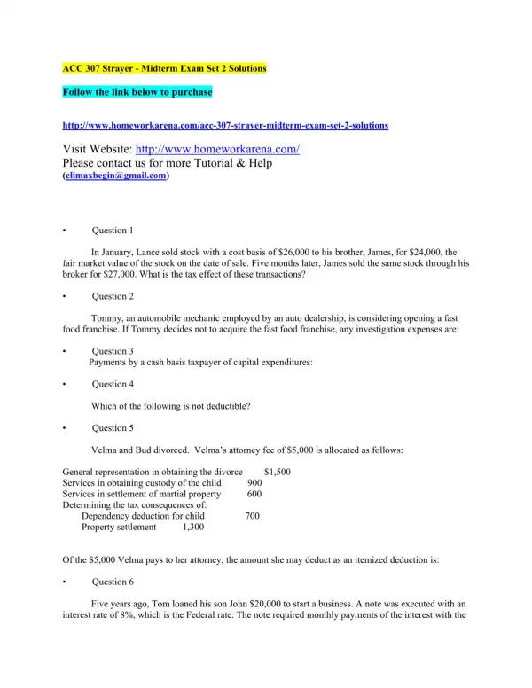 ACC 307 Strayer - Midterm Exam Set 2 Solutions