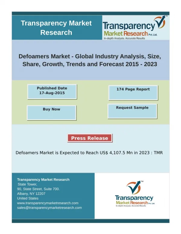 Defoamers Market - Global Industry Analysis and Forecast 2015 – 2023