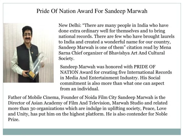 Pride Of Nation Award For Sandeep Marwah