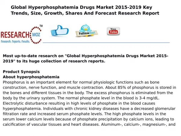 Global Hyperphosphatemia Drugs Market 2015-2019