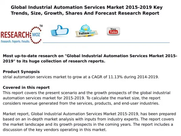 Global Industrial Automation Services Market 2015-2019