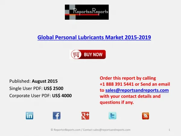 Global Personal Lubricants Market 2015-2019