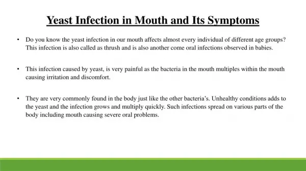 Yeast infection in mouth and its symptoms