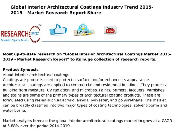 Global Interior Architectural Coatings Market 2015-2019 - Market Research Report