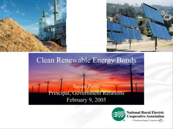 Clean Renewable Energy Bonds Susan Pettit Principal, Government Relations February 9, 2005