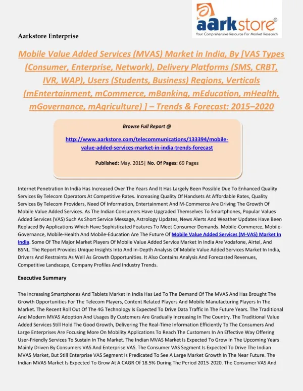 Mobile Value Added Services Market in India, By VAS Types Delivery Platforms Users Regions, Verticals Trends & Forecast: