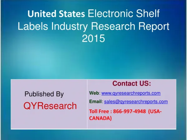 United States Electronic Shelf Labels Market 2015 Industry Size, Shares, Research, Insights, Growth, Analysis, Trends, O