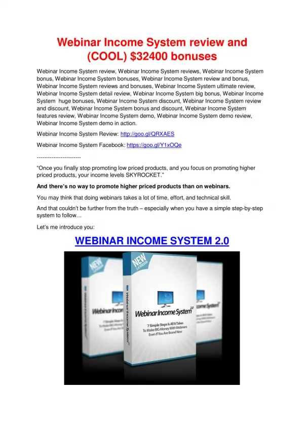 Webinar Income System REVIEW & Webinar Income System(SECRET) Bonuses