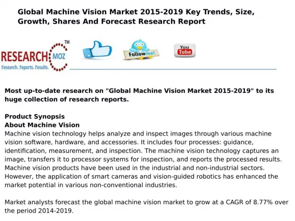 Global Machine Vision Market 2015-2019