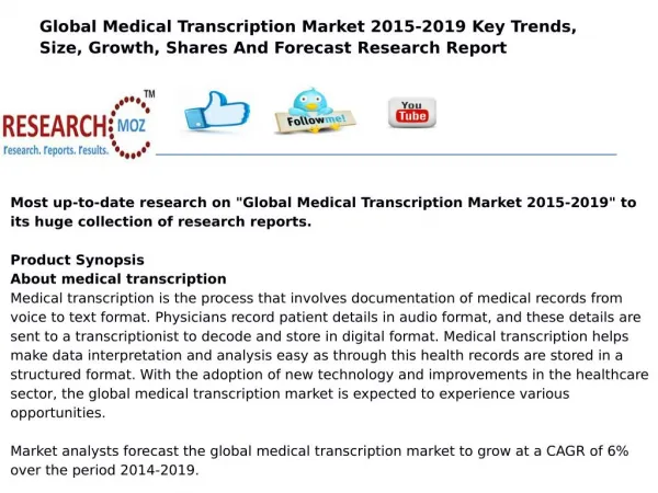 Global Medical Transcription Market 2015-2019