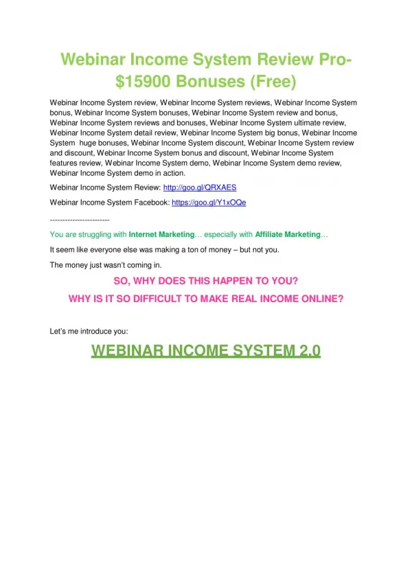 Webinar Income System review and (MEGA) bonuses – Webinar Income System
