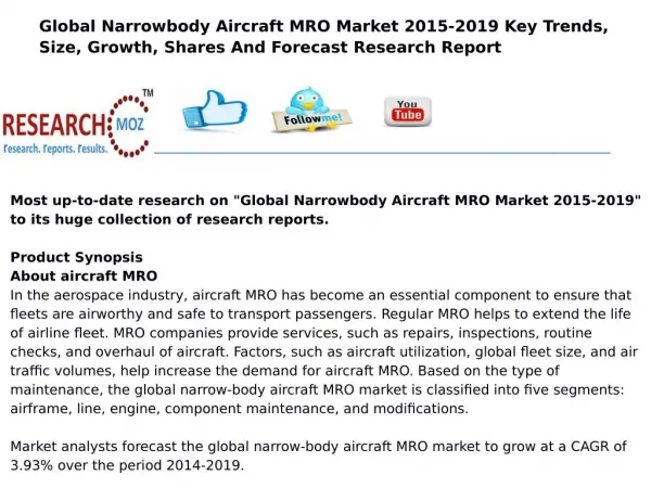 Global Narrowbody Aircraft MRO Market 2015-2019