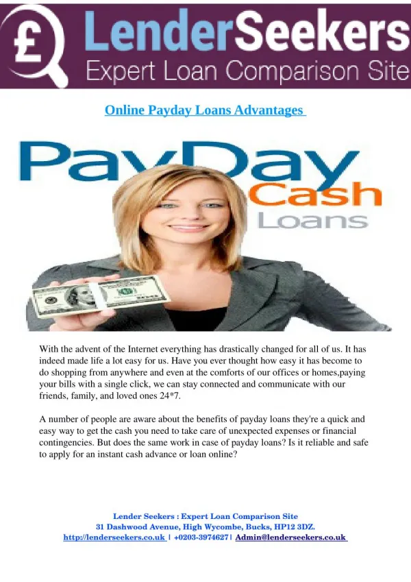 Online Payday Loans Advantages