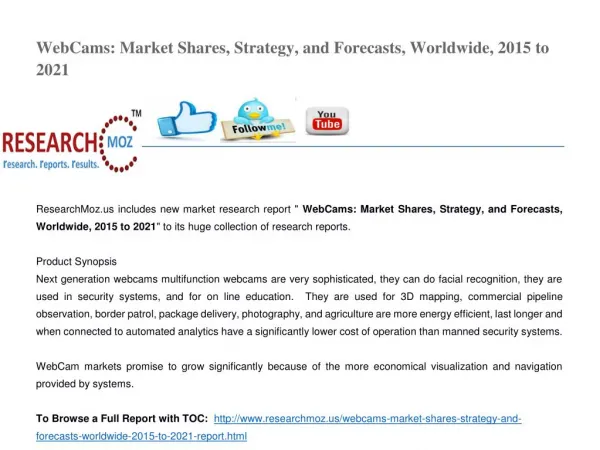 WebCams: Market Shares, Strategy, and Forecasts, Worldwide, 2015 to 2021