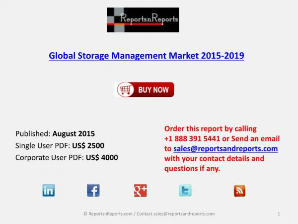 Global Storage Management Market Size & Forecast to 2019