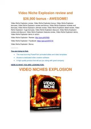 Video Niche Explosion review pro-$15900 bonuses (free) - slide 1
