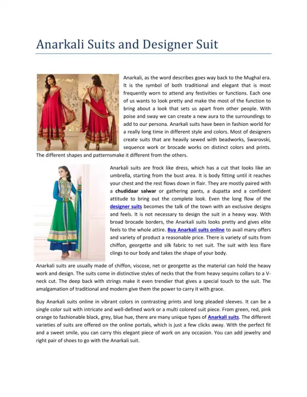 Anarkali suits and designer suit