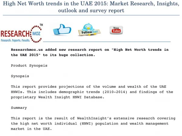 High Net Worth trends in the UAE 2015