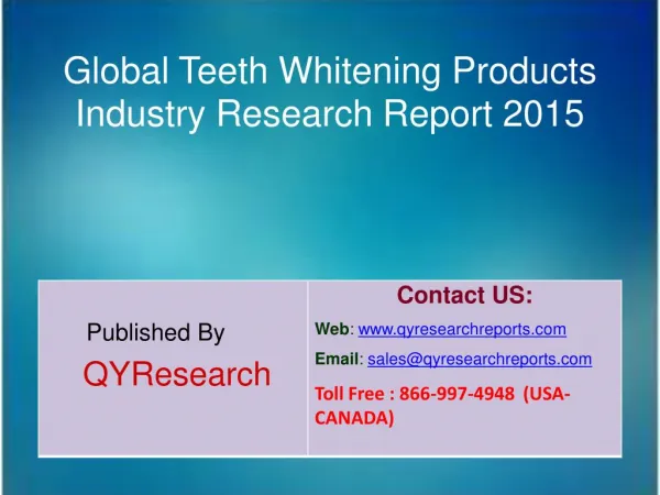 Global Teeth Whitening Products Market 2015 Industry Growth, Insights, Shares, Analysis, Research, Trends, Forecasts and