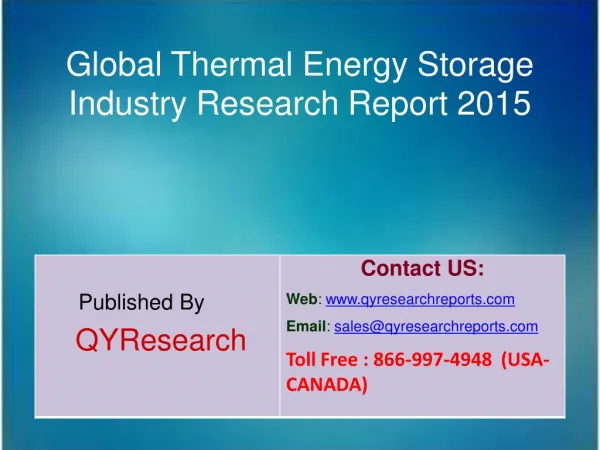 Global Thermal Energy Storage Market 2015 Industry Shares, Research, Analysis, Applications, Forecasts, Growth, Insights