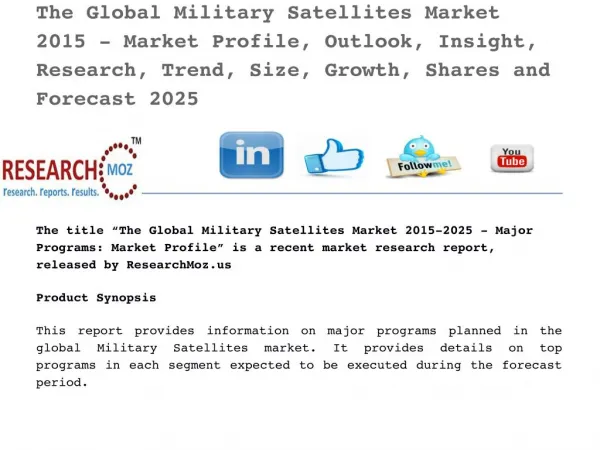 Global Military Satellites Market 2015 - Market Profile, Outlook, Insight, Research, Trend, Size, Growth, Shares and For
