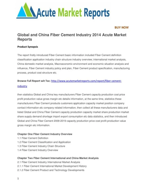 Global and China Fiber Cement Industry 2014 Acute Market Reports