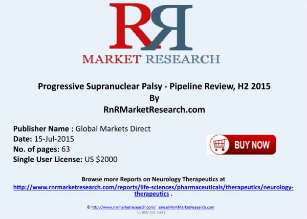 Progressive Supranuclear Palsy Pipeline Therapeutics Assessment Review H2 2015