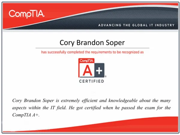 Cory Brandon Soper - A Certified Professional