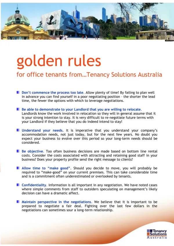 Golden Rules for Office Tenants from…Tenancy Solutions Australia