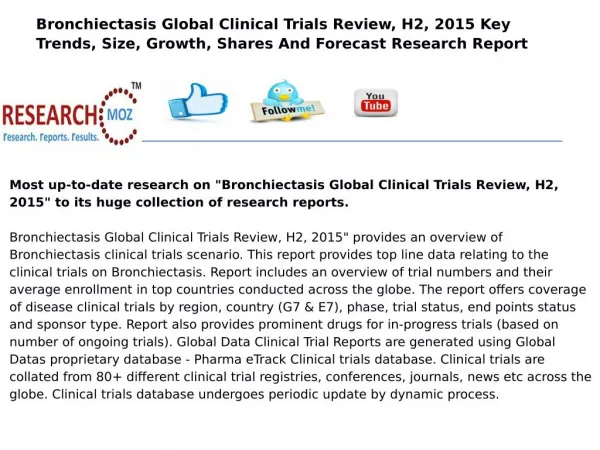 Bronchiectasis Global Clinical Trials Review, H2, 2015