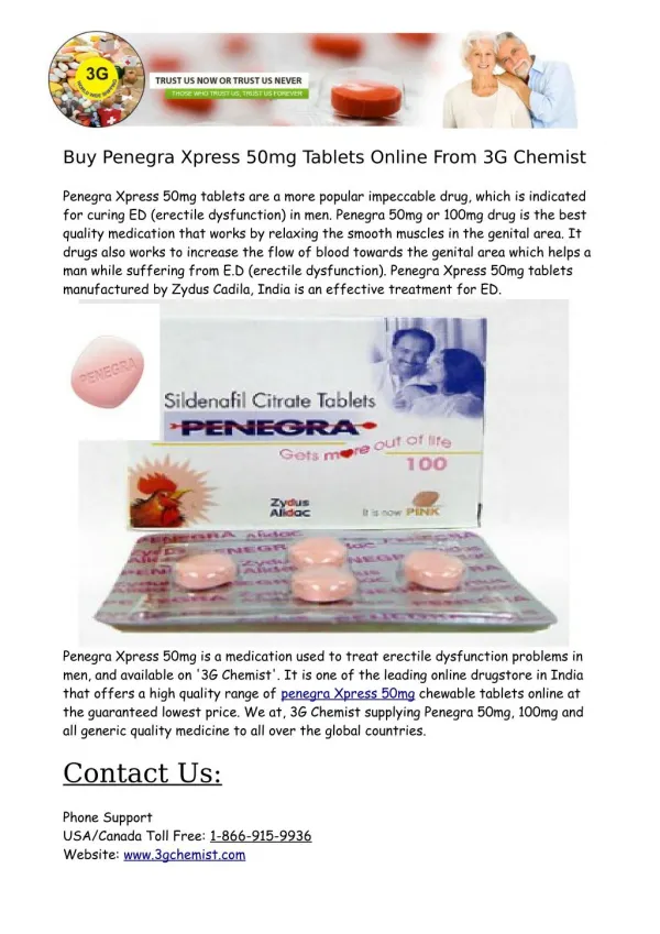 Buy Penegra Xpress 50mg Tablets Online From 3G Chemist