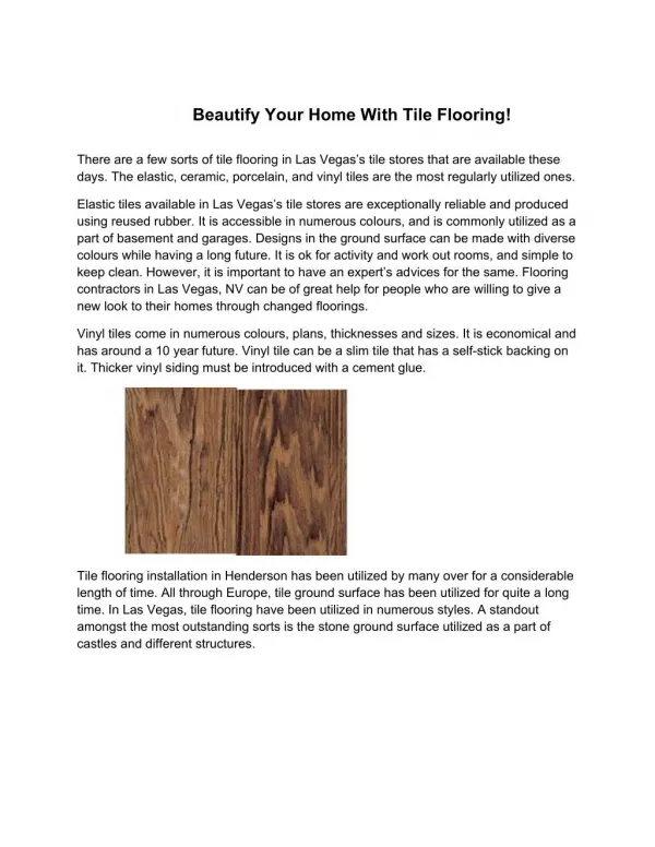Beautify Your Home With Tile Flooring!