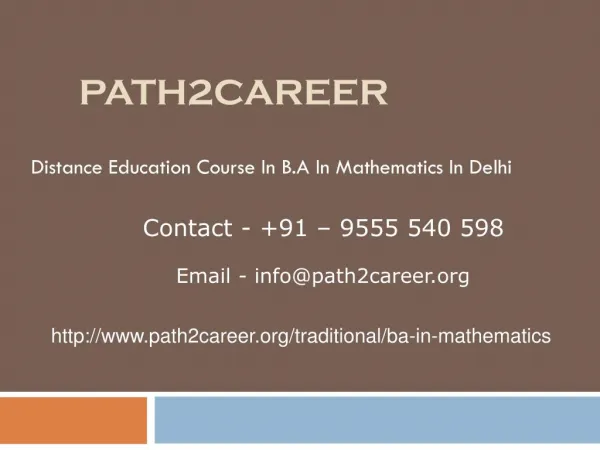 Distance Education Course In B.A In Mathematics In Delhi @9278888356