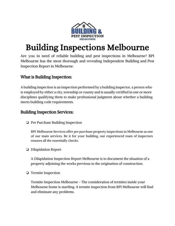 Building And Pest Inspections Melbourne