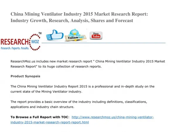 China Mining Ventilator Industry 2015 Market Research Report: Industry Growth, Research, Analysis, Shares and Forecast