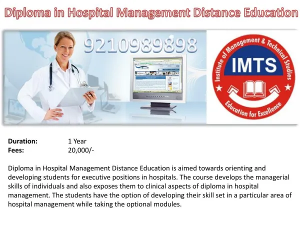 Diploma in Hospital Management Distance Education 9210989898