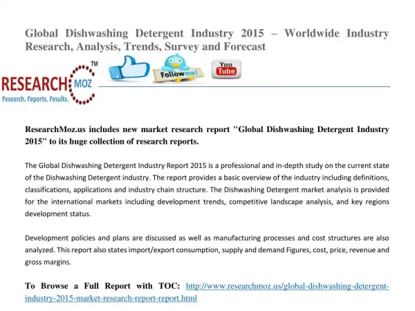 Global Dishwashing Detergent Industry 2015 Market Research Report